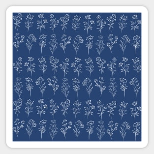 Poppy Dainty Line Flower Pattern On Navy Blue Sticker